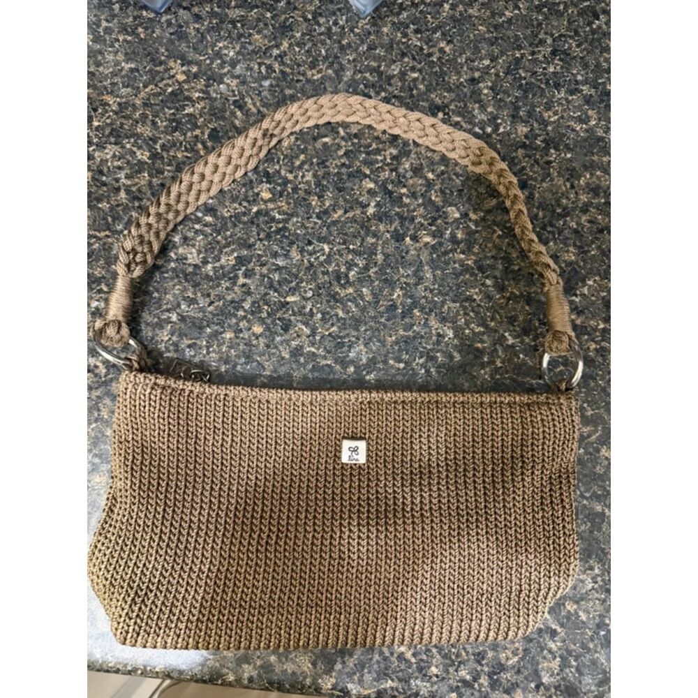 Lina Women's Taupe Brown Woven Crochet Shoulder Bag Braided Strap Purse